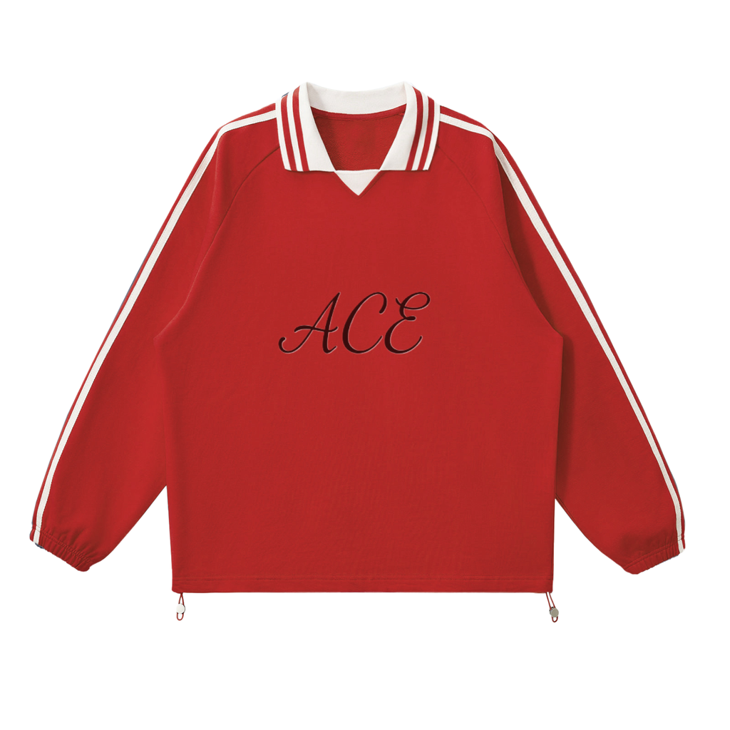 Contrast Striped Lapel Collar Sweatshirt - ACE