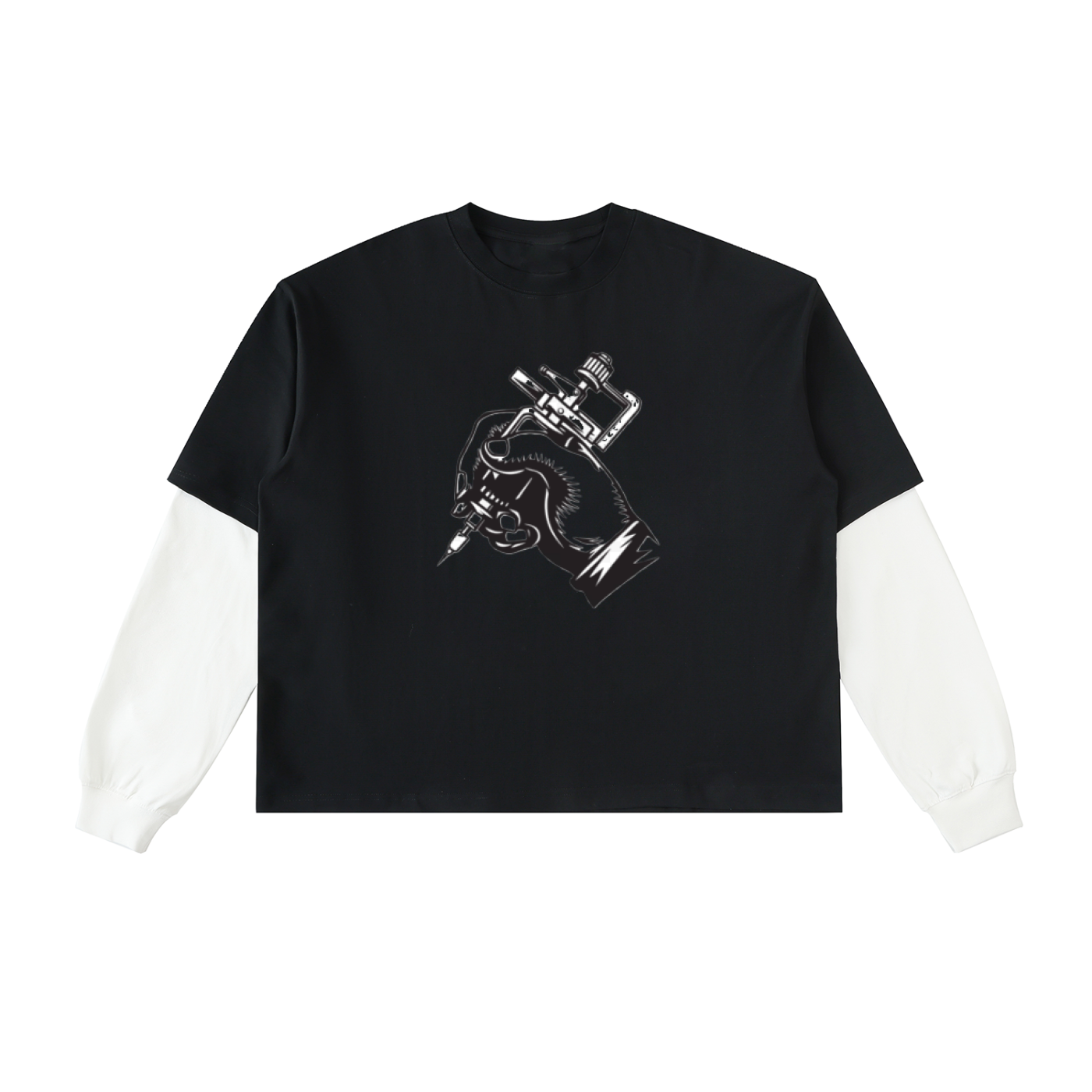 Layered Contrast Sleeve Cotton T-Shirt - ACE