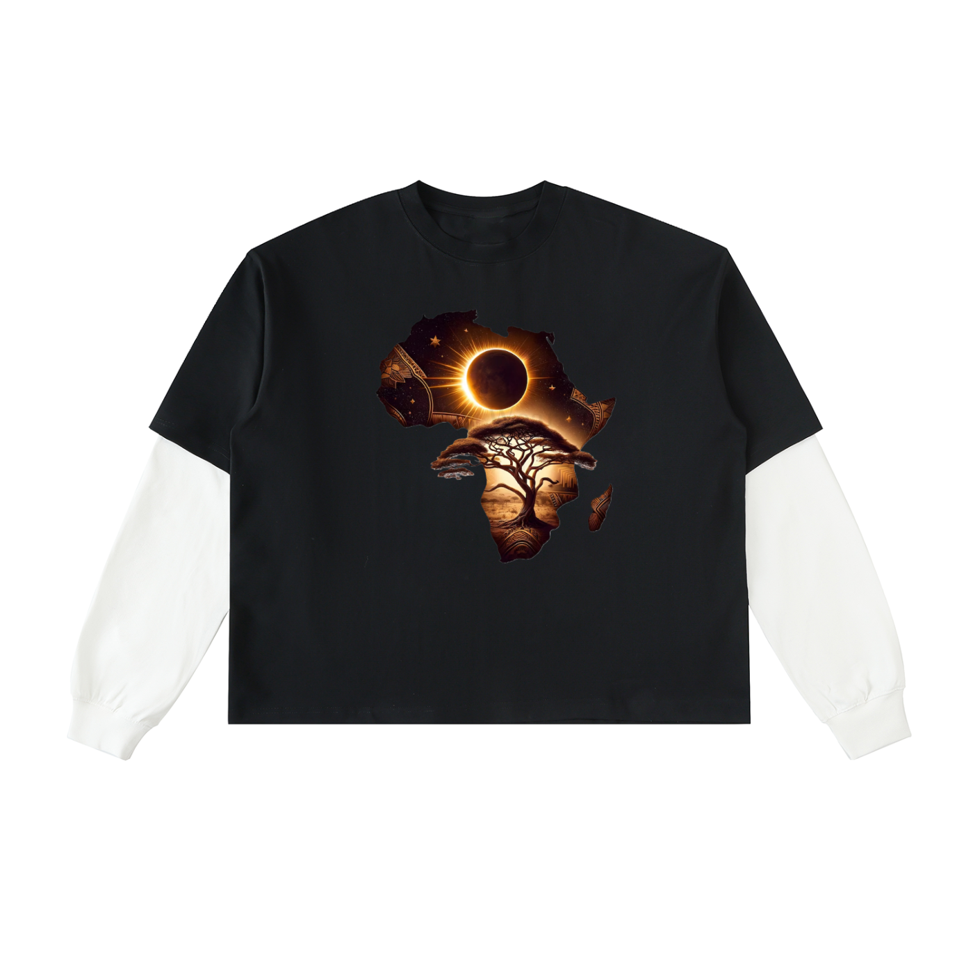 Layered Contrast Sleeve Cotton T-Shirt - ACE