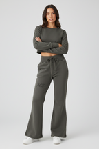Women Vintage Flared Fleece Pants - ACE
