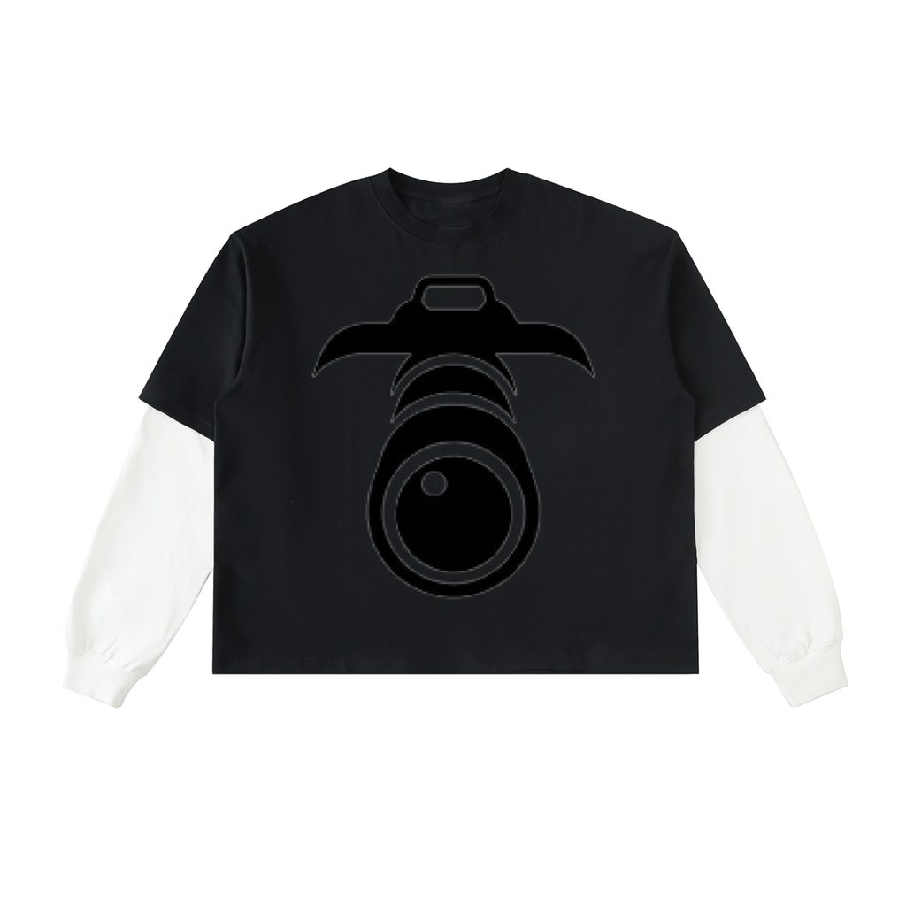 Layered Contrast Sleeve Cotton T-Shirt - ACE