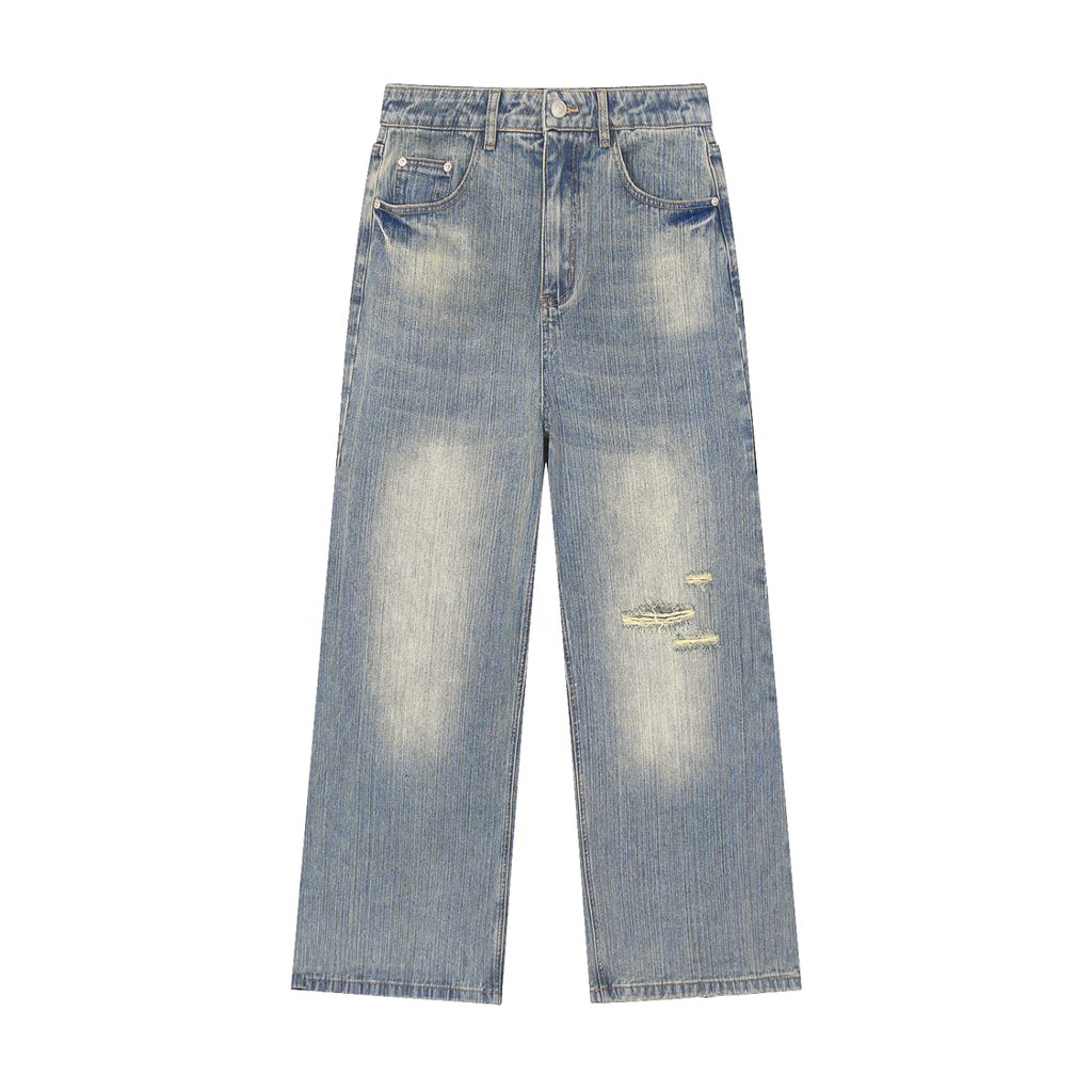 Vintage Wash Distressed Denim Jeans - ACE