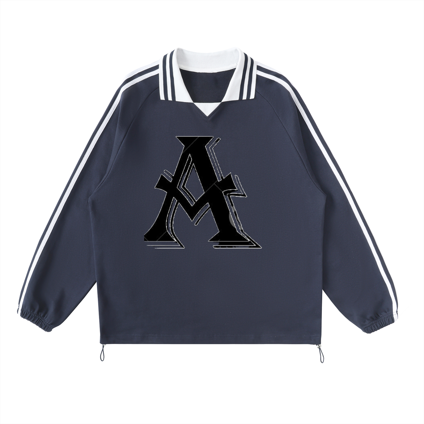 Contrast Striped Lapel Collar Sweatshirt - ACE