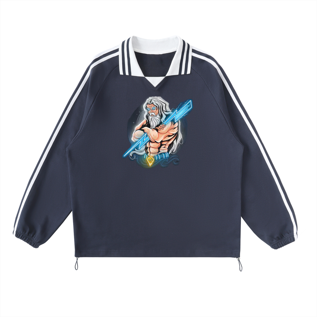 Contrast Striped Lapel Collar Sweatshirt - ACE