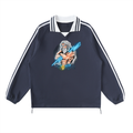 Contrast Striped Lapel Collar Sweatshirt - ACE