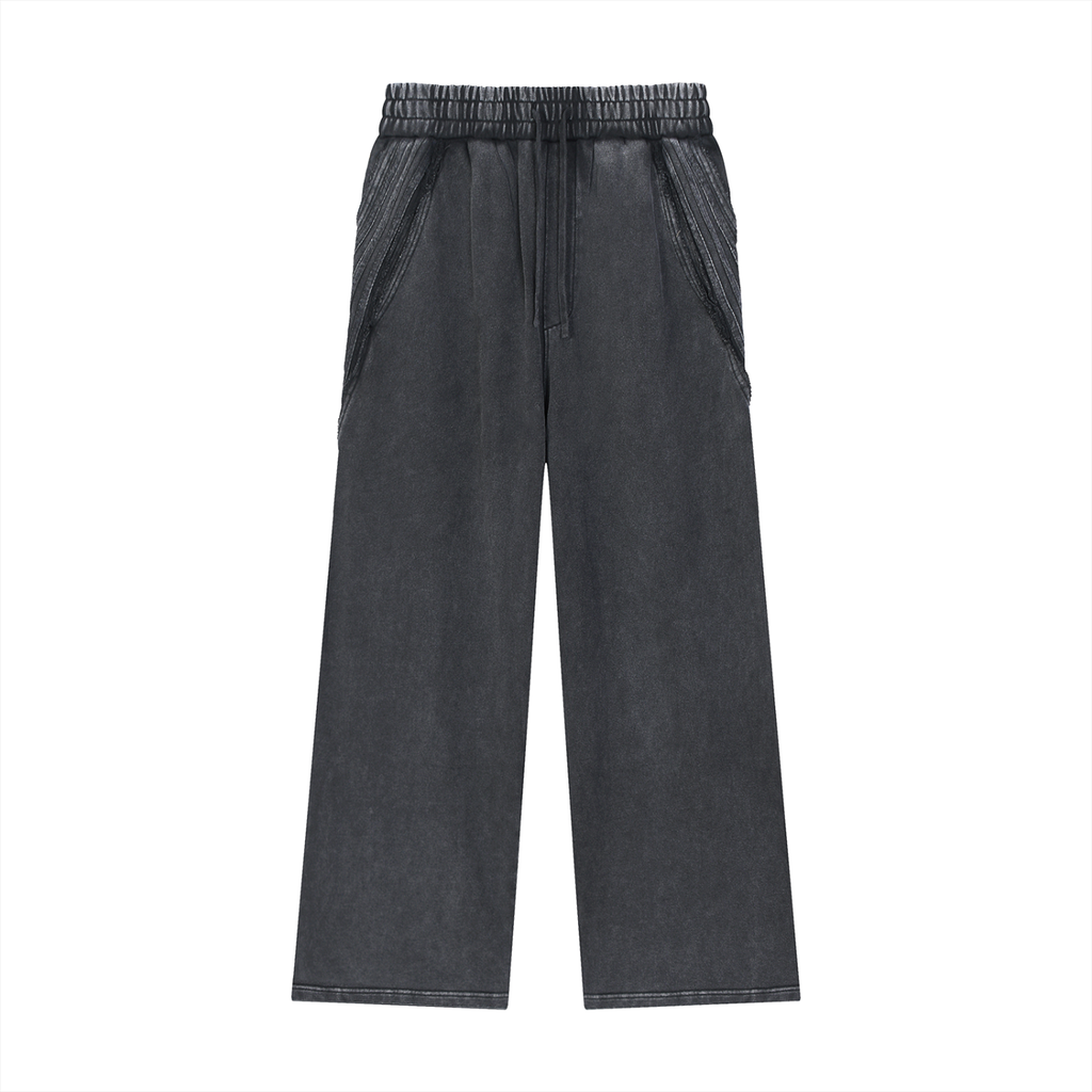 Men Snow Washed Sweatpants with Raw Edge Design - ACE