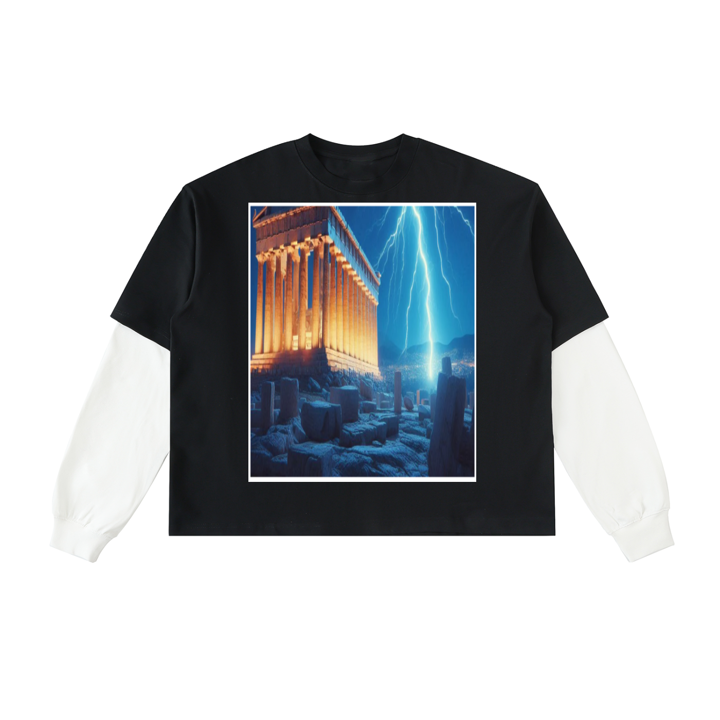 Layered Contrast Sleeve Cotton T-Shirt - ACE
