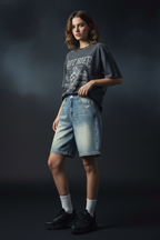 Women Faded Distressed Denim Shorts - ACE