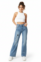 Plaid Waistband Barrel Sweatpants: Stylish Comfort in Women's Vintage Wash Wide Leg Jeans - ACE