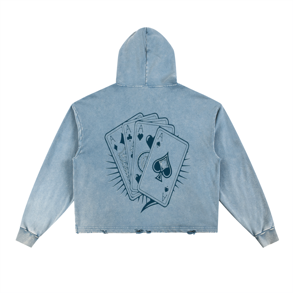 Vintage Washed Frayed-Hem Hoodie - ACE