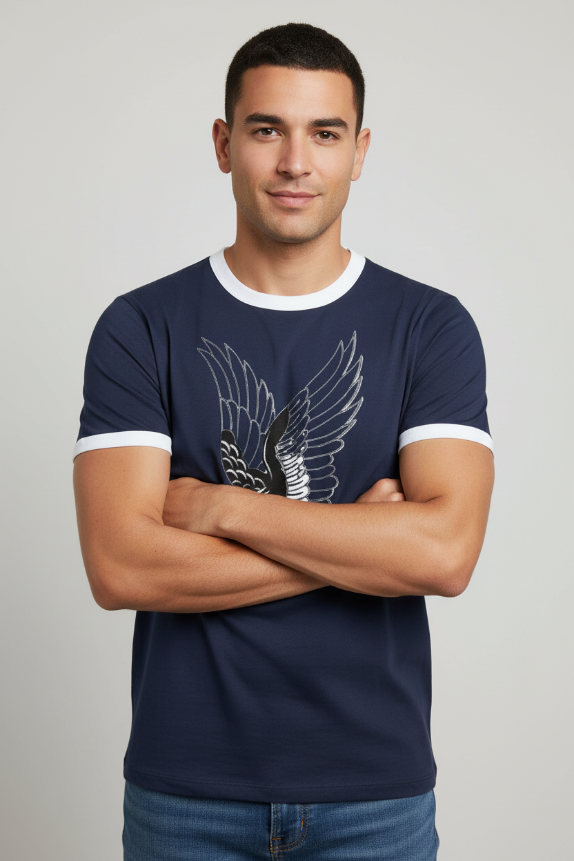 Men Contrast Edge Ribbed T-Shirt - ACE