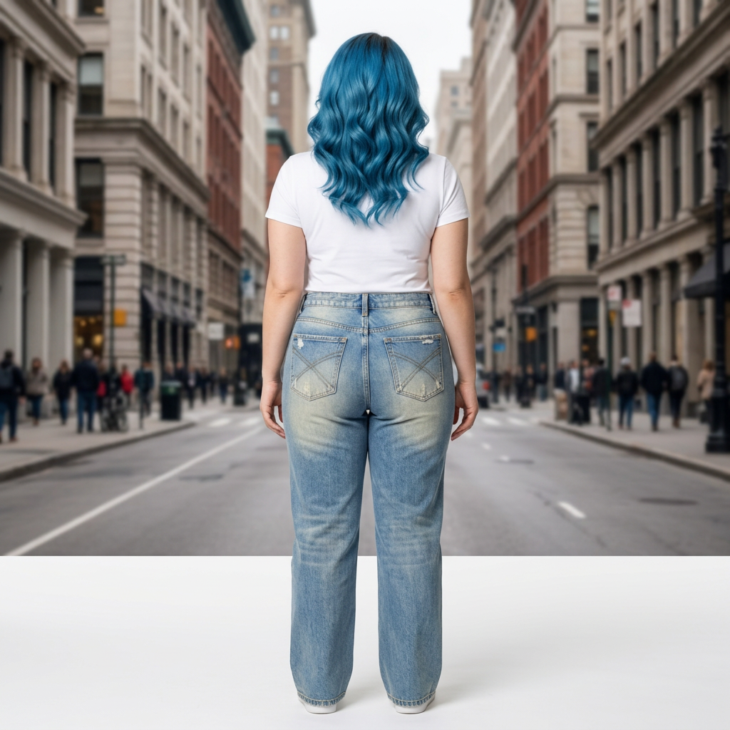 Women Sun Fade Denim Jeans with Raw Hem Design