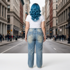Women Sun Fade Denim Jeans with Raw Hem Design - ACE